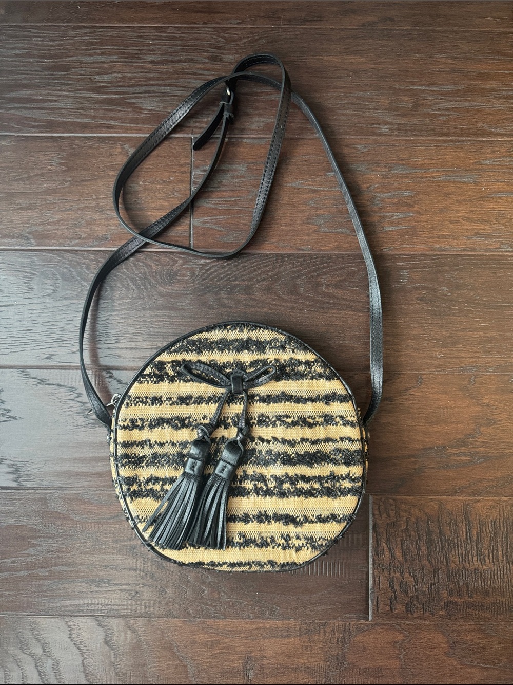 Patricia Nash Black and Natural Round Crossbody with Tassels - Picture 1 of 5